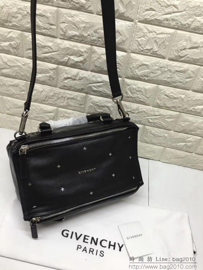 GlVENCHY紀梵希 潘多拉 黑色綿羊皮 銀色五金 100%純棉布 黑色 可手提 肩背  tsg1076